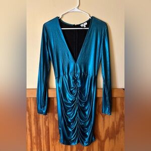 LUX WAVE Metallic Teal Long Sleeve Dress